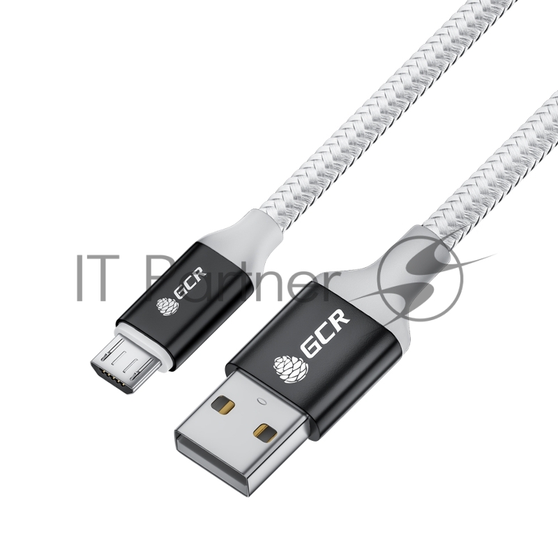 QC Кабель 1.0m MicroUSB, быстрая зарядка, белый нейлон, AL корпус черный, белый ПВХ, 28/24 AWG, GCR-53270
