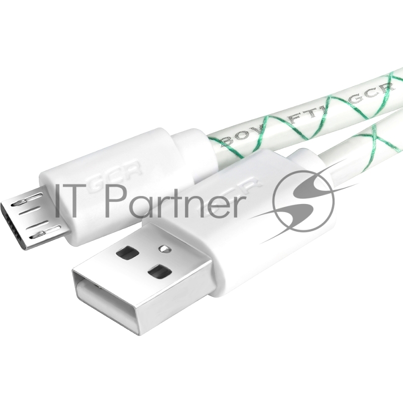 Кабель 0.3m MicroUSB, бело-зеленый, белые коннекторы, быстрая зарядка, 28/24 AWG, GCR-53208