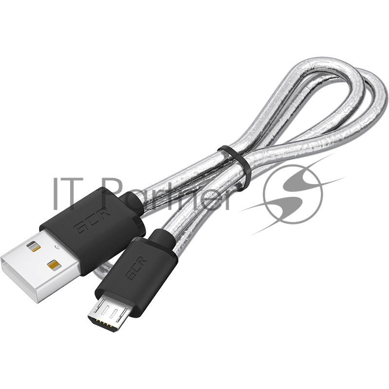 Кабель 0.5m MicroUSB, прозрачный, черные коннекторы, быстрая зарядка, 28/24 AWG, GCR-54475