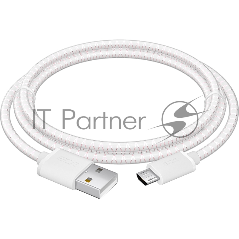 Кабель 1.0m MicroUSB, бело-розовый, белые коннекторы, быстрая зарядка, 28/24 AWG, GCR-54450