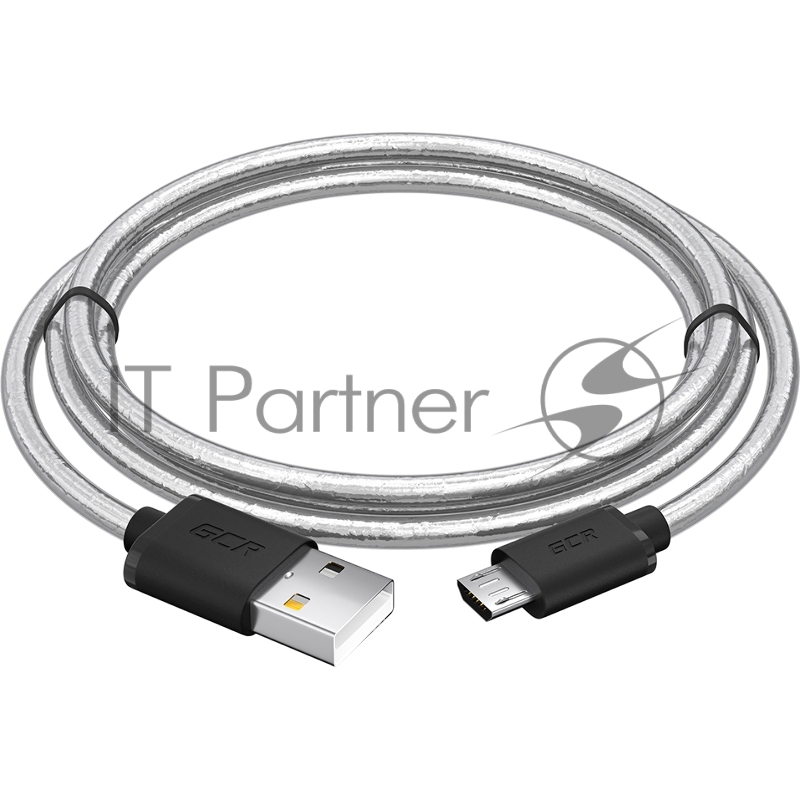 Кабель 1.0m MicroUSB, прозрачный, черные коннекторы, быстрая зарядка, 28/24 AWG, GCR-54477