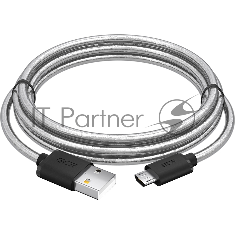 Кабель 1.5m MicroUSB, прозрачный, черные коннекторы, быстрая зарядка, 28/24 AWG, GCR-54476