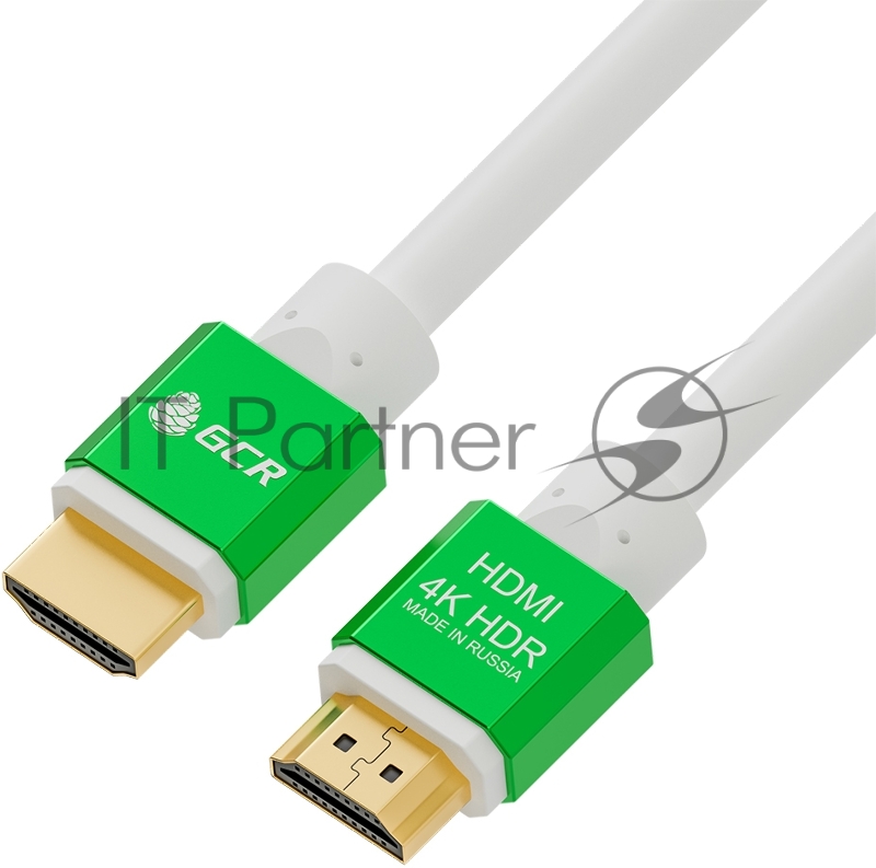 Кабель Greenconnect 2.0m HDMI версия 2.0, HDR 4:2:2, Ultra HD, 4K 60 fps 60Hz/5K*30Hz, 3D, AUDIO, 18.0 Гбит/с, 28/28 AWG, OD7.3mm, тройной экран, белый, AL корпус зеленый, GCR-51294 Greenconnect Кабель 2.0m HDMI версия 2.0, HDR 4:2:2, Ultra HD, 4K 60