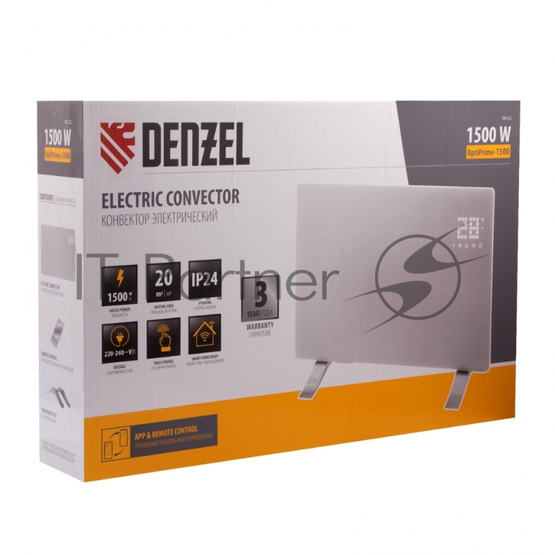 Конвектор электрический OptiPrime-1500, Wi-Fi, тачскрин, цифровой термостат, 1500 Вт// Denzel