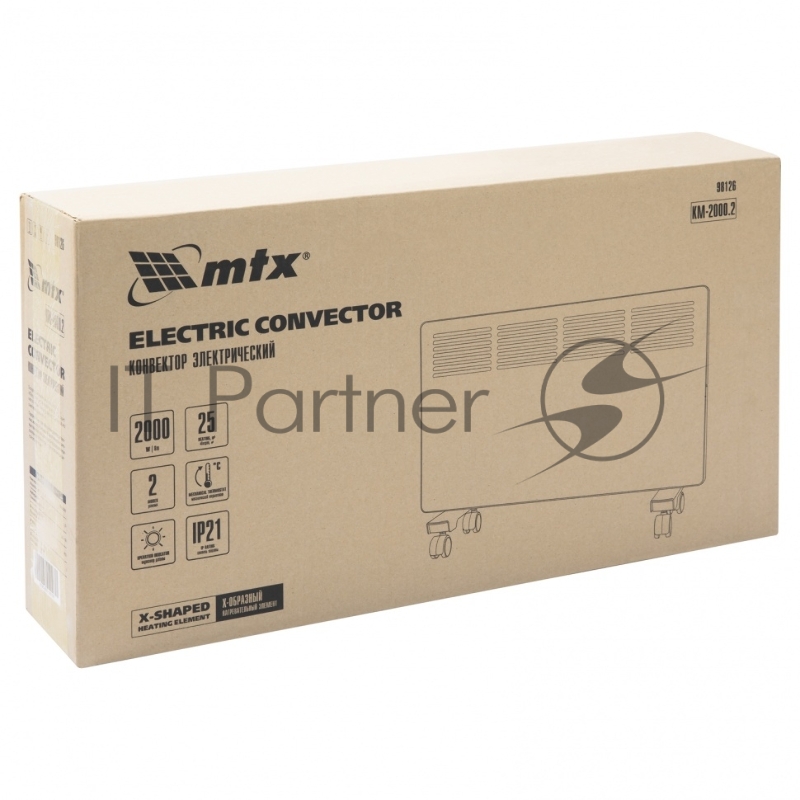 Конвектор электрический КМ-2000.2, 230 В, 2000 Вт, X-образный нагреватель, колеса, термостат // MTX