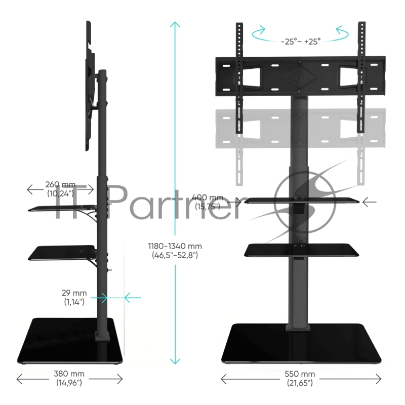 Стойка для телевизора с кронштейном ONKRON 32-65, чёрная