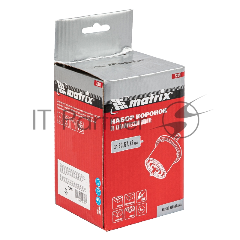 Набор коронок по керамической плитке, 33-67-73 мм, 6-гранный хвостовик// Matrix