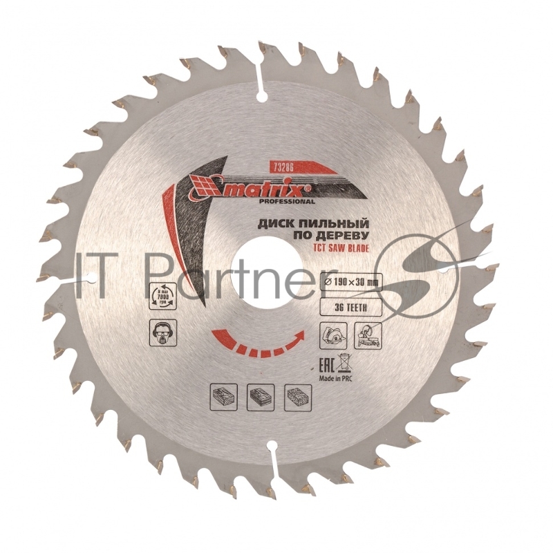 Пильный диск по дереву, ф190 х 30 мм, 36 зубьев// Matrix