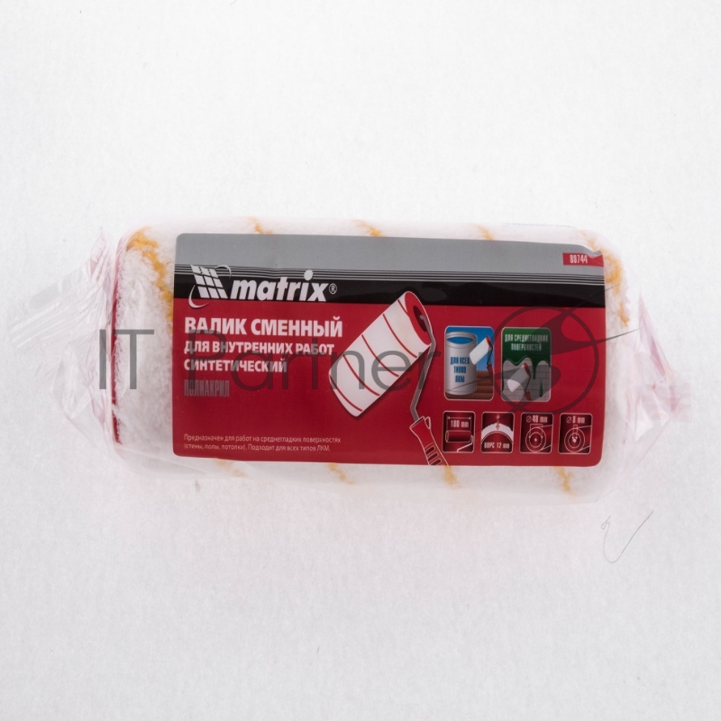 Валик сменный ПОЛИАКРИЛ желтая полоса, 180мм, ворс 12мм, D 48мм, Dруч.8мм// Matrix