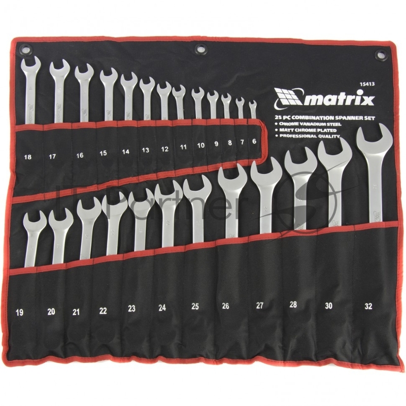 Набор ключей комбинированных, 6 - 32 мм, 25шт., CrV, матовый хром// Matrix