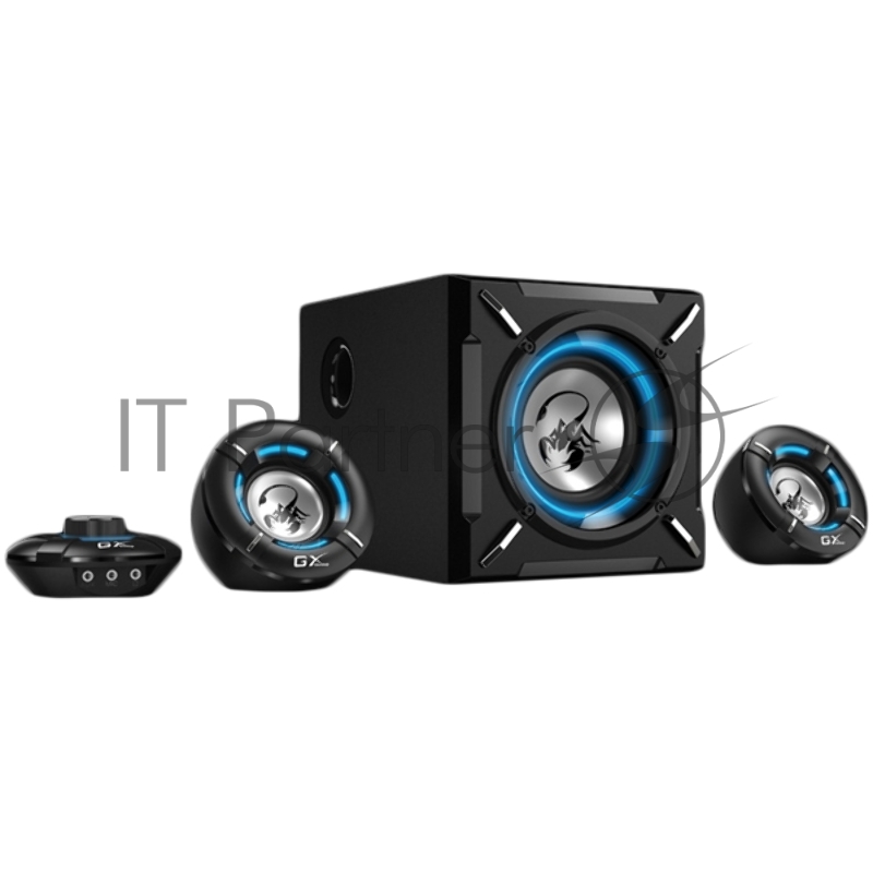 Компьютерные игровые колонки Genius SW-G2.1 1000, 100-240В,26Вт (Сабвуфер: 16Вт, Сателлиты: 5Втx2), мощные басы, синяя подстветка, блок управления громкос