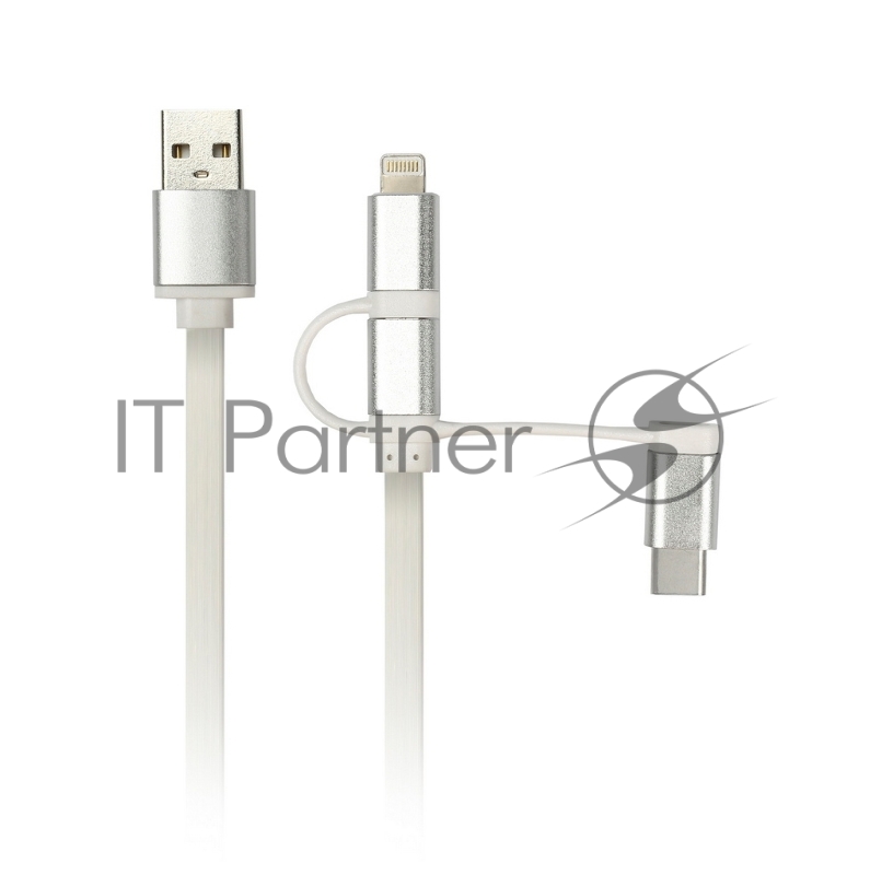 Дата-кабель Smartbuy USB - 3 в 1 Micro+Type-C+8 pin, длина 1,2 м, белый (iK-312 white)