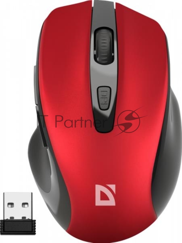 Мышь Defender беспроводная оптическая Prime MB-053, USB, 800/1200/1600 dpi, красный.