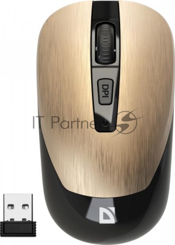 Мышь беспроводная Defender оптическая Wave MM-995, USB, симметричная, 800/1200/1600 dpi, золотистый.