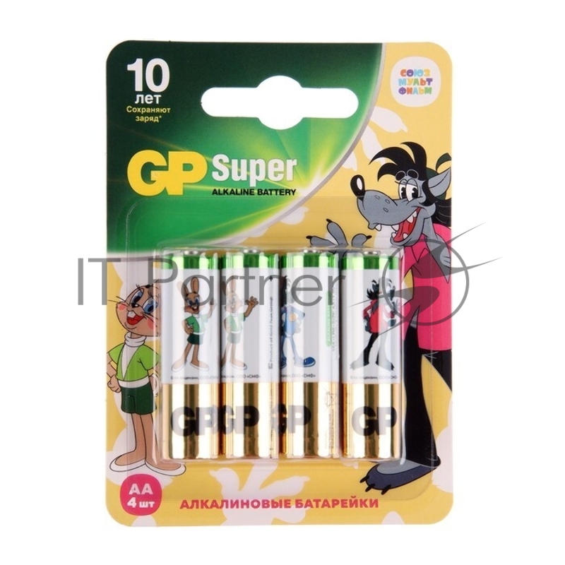 Алкалиновые батарейки GP Super Alkaline 15А АA - 4 шт. в блистере промо Союз мультфильм