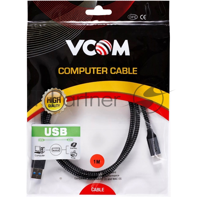 Кабель USB3.2 Gen2, AM->CM, 10Gbs, All Shell 1м VCOM <CU401M-1M>