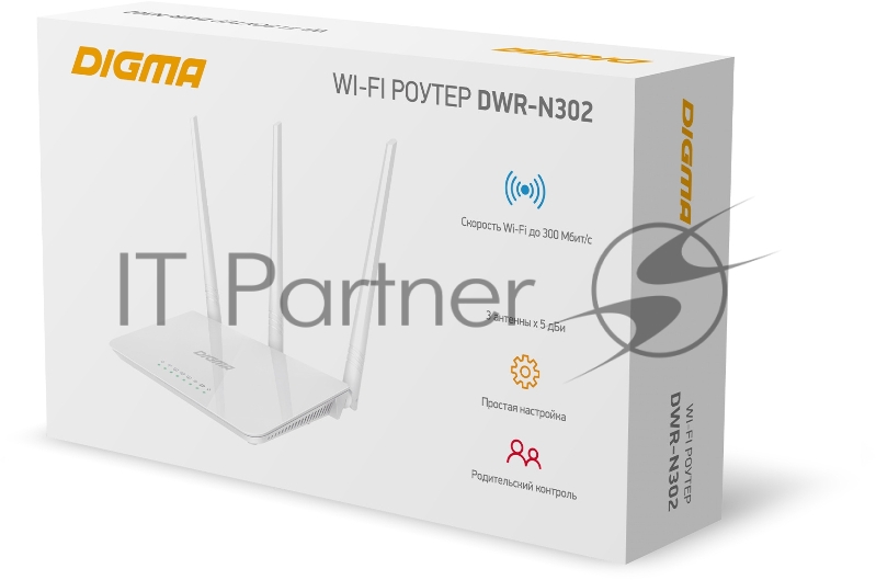 Роутер беспроводной Digma DWR-N302 N300 10/100BASE-TX белый (упак.:1шт)