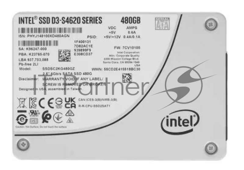 SSD жесткий диск INTEL SATA2.5 480GB TLC D3-S4610 SSDSC2KG480GZ01