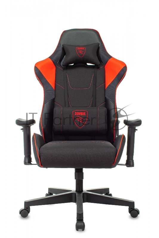 Кресло игровое Zombie Thunder 1 черный/красный текстиль/эко.кожа с подголов. крестов. пластик