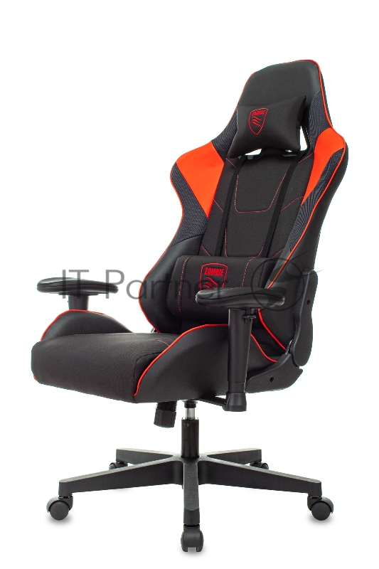 Кресло игровое Zombie Thunder 1 черный/красный текстиль/эко.кожа с подголов. крестов. пластик