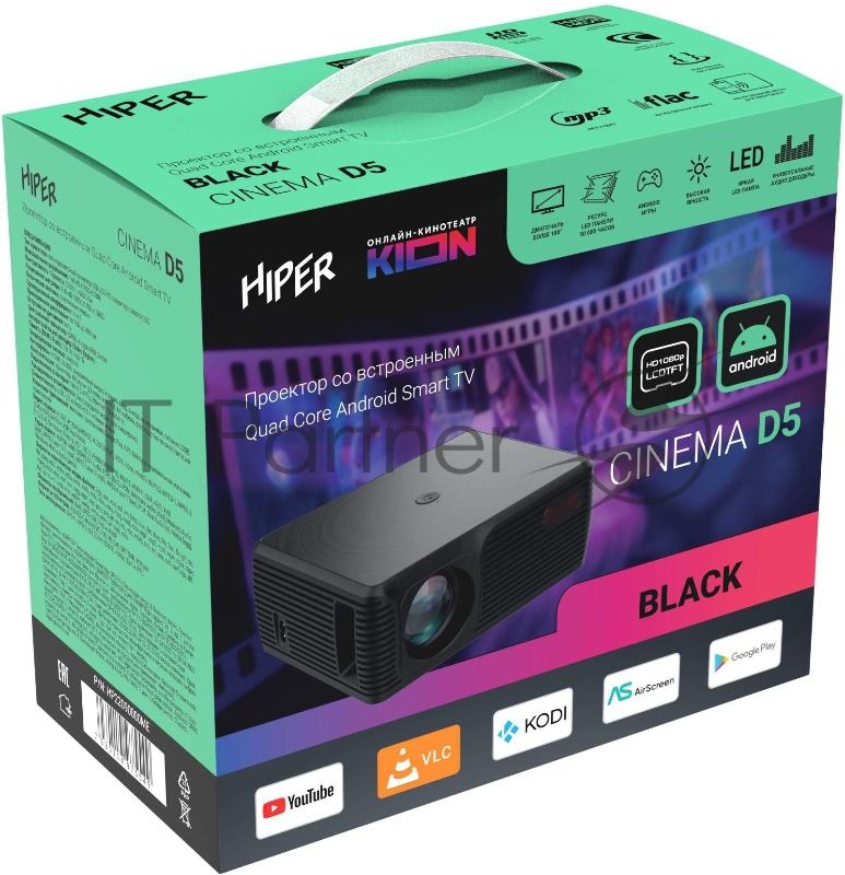 Проектор Hiper Cinema D5 BLACK LCD 6000Lm (1920x1080) 2000:1 ресурс лампы:50000часов 2xUSB typeA 1xHDMI 1кг