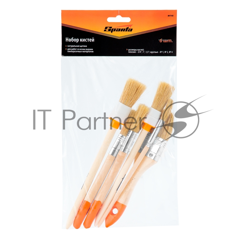 Набор кистей, 6 шт.(плоские 3/4, 1, 1,5, круглые №1,№2, №4.)// Sparta