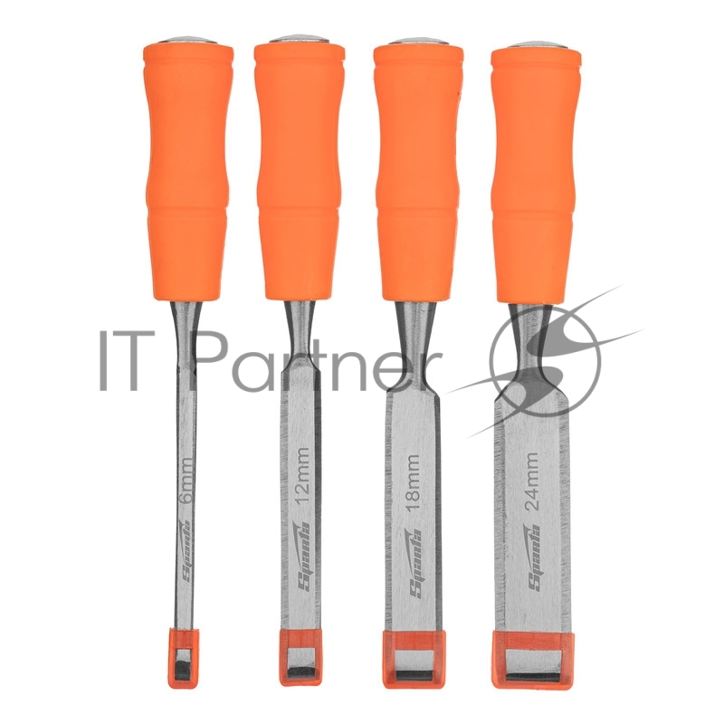 Набор стамесок 4 шт, 6-12-18-24 мм, плоские, пластиковые ударные рукоятки// Sparta