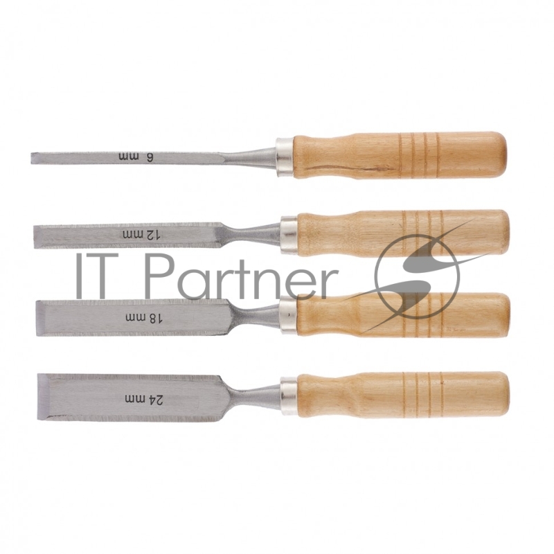 Набор стамесок, 6-12-18-24 мм, плоские, деревянные рукоятки// Sparta