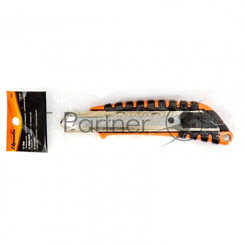 Нож, 18 мм выдвижное лезвие металлическая направляющая, метал. двухкомпонентный корпус// Sparta