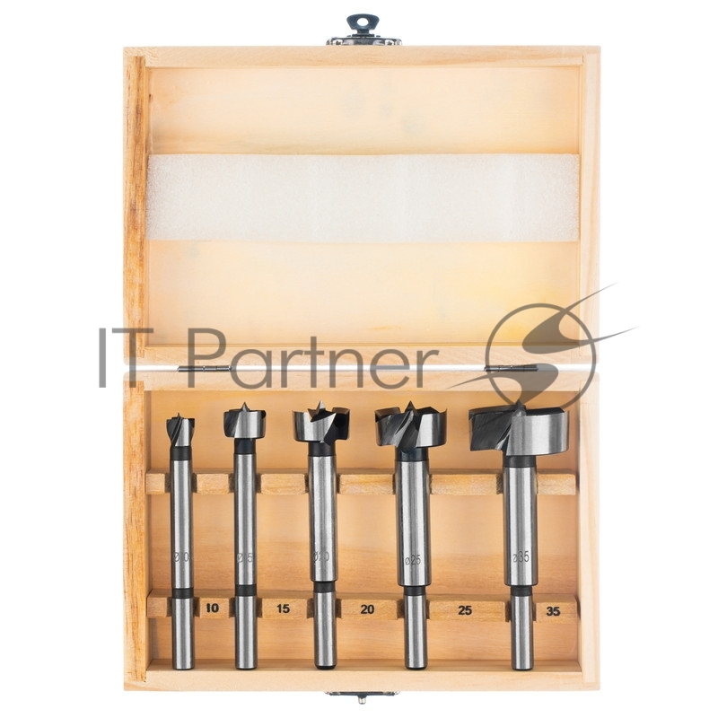 Набор сверл Форстнера по дереву, 10-15-20-25-35 мм, 5 шт, в дерев. боксе, цилин.хвостовик// Sparta
