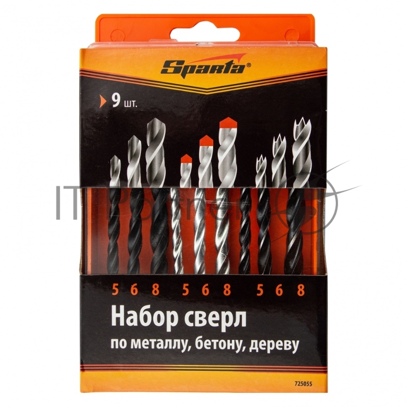 Набор сверл по бетону 5-6-8 мм, металлу 5-6-8 мм, дереву 5-6-8 мм, 9 шт. цилин. хвостовик// Sparta