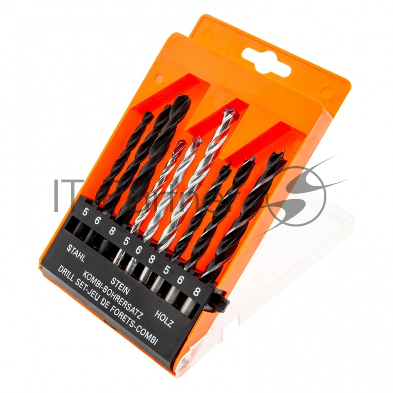 Набор сверл по бетону 5-6-8 мм, металлу 5-6-8 мм, дереву 5-6-8 мм, 9 шт. цилин. хвостовик// Sparta