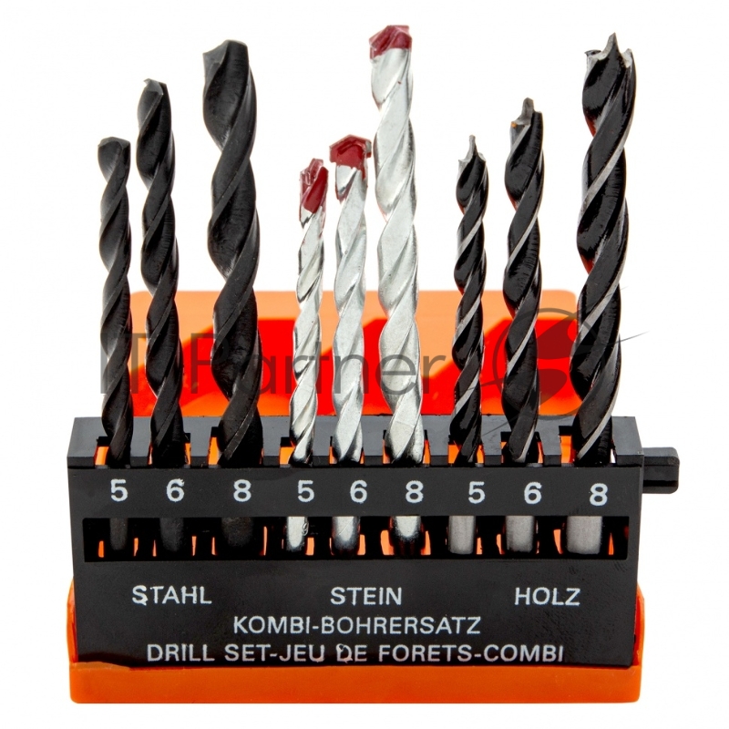 Набор сверл по бетону 5-6-8 мм, металлу 5-6-8 мм, дереву 5-6-8 мм, 9 шт. цилин. хвостовик// Sparta