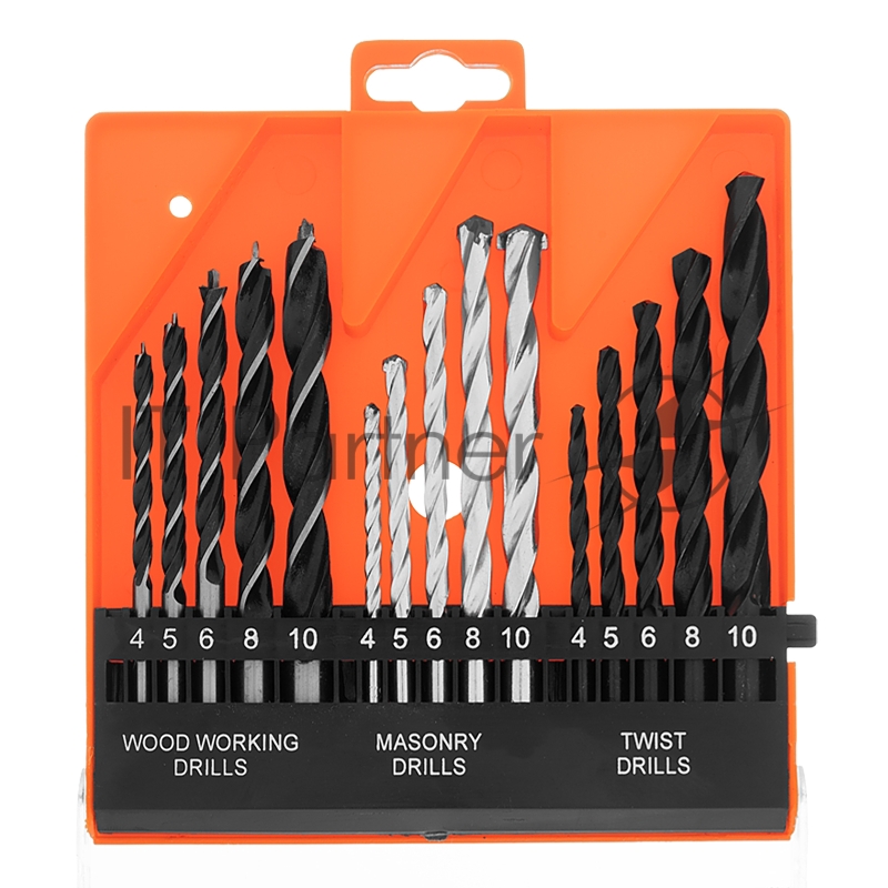 Набор сверл по бетону, металлу, дереву 4-5-6-8-10 мм, 15 шт. пласт. бокс, цилин.хвостовик// Sparta