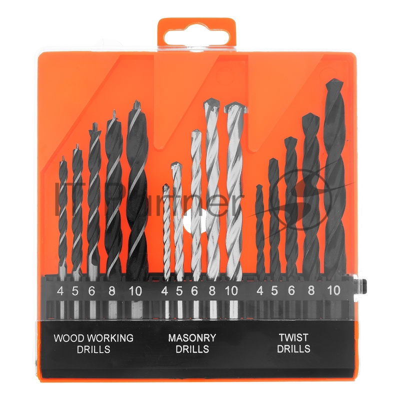 Набор сверл по бетону, металлу, дереву 4-5-6-8-10 мм, 15 шт. пласт. бокс, цилин.хвостовик// Sparta