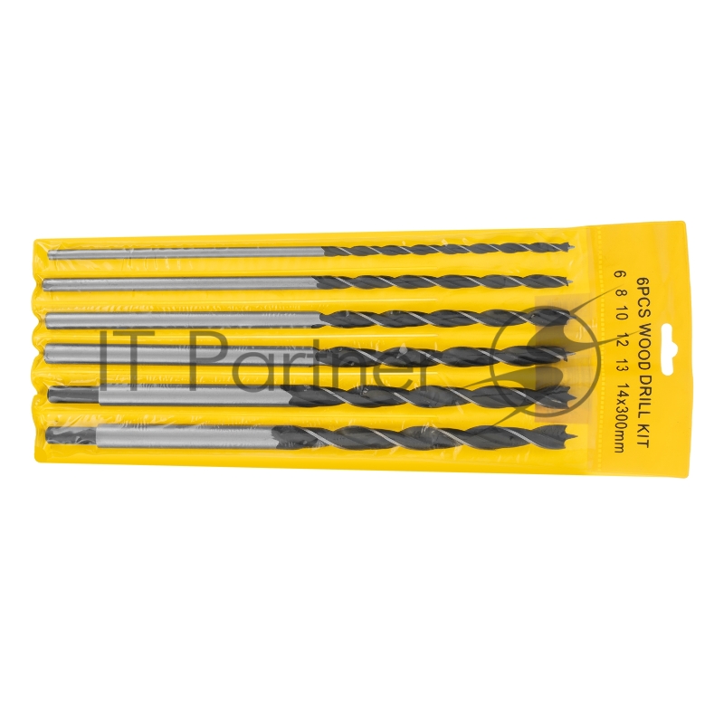 Набор сверл по дереву, 6-8-10-12-13-14 мм, L 300 мм, 6 шт., цилиндрический хвостовик// Sparta