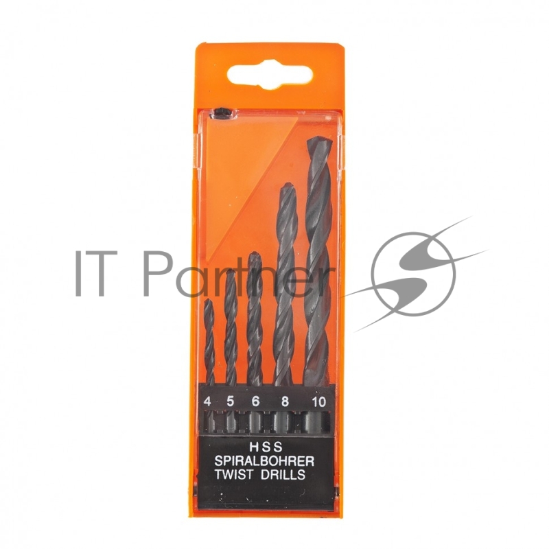 Набор сверл по металлу, 4-5-6-8-10 мм, HSS, 5 шт., пласт. бокс, цилиндрический хвостовик// Sparta