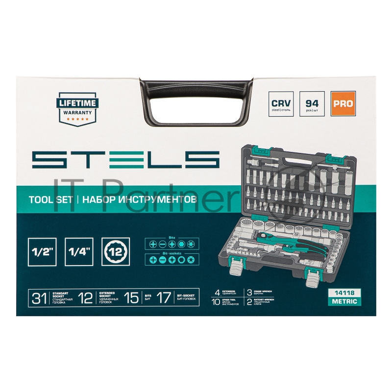 Набор инструментов 94 предмета, 12 гранные головки// Stels