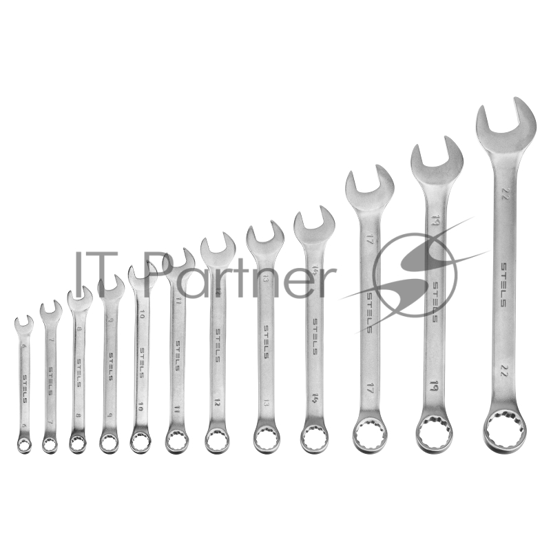 Набор ключей комбинированных 6-22 мм, 12 шт., CrV, матовый хром// Stels