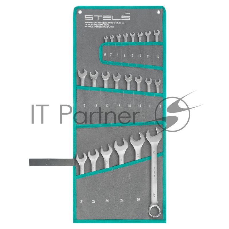 Набор ключей комбинированных 6-32 мм, 22 шт., CrV, матовый хром// Stels