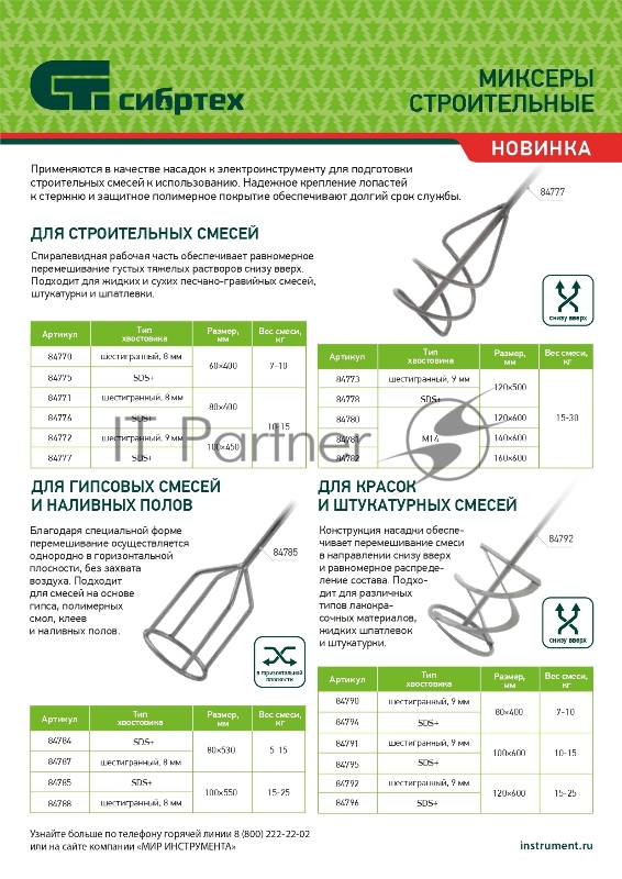 Миксер для строительных смесей, 160х600мм, хвостовик М14// Сибртех