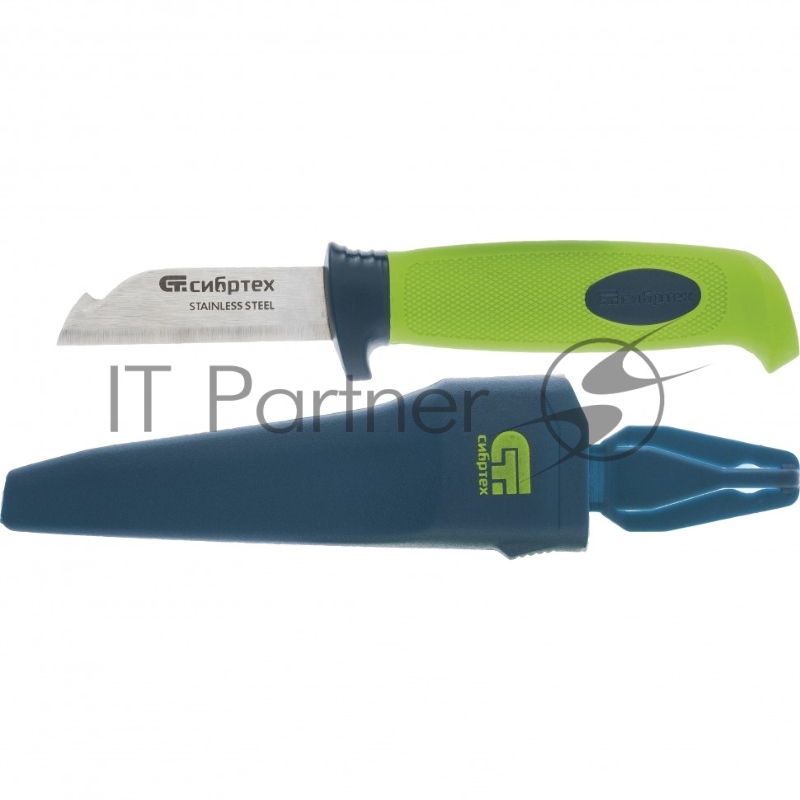 Нож монтажника с чехлом, обрезиненная рукоятка, 190 мм, лезвие - 67 мм// Сибртех