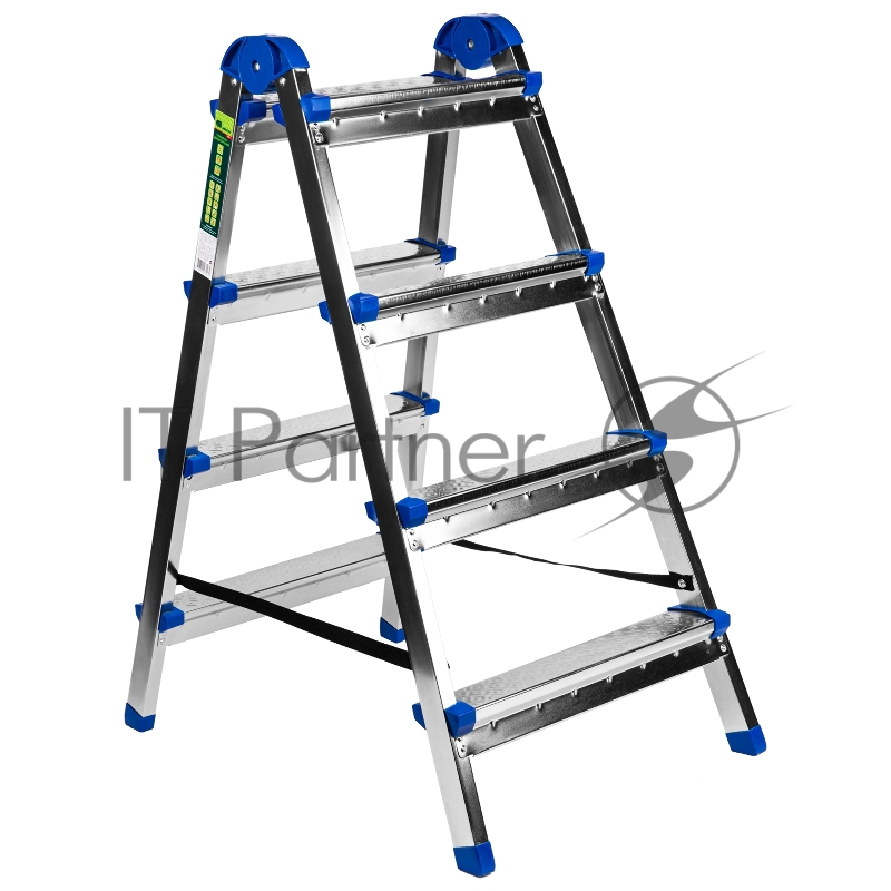 Стремянка двухсторонняя 4 ст., сталь профиль, стальные ступени, Россия// Сибртех