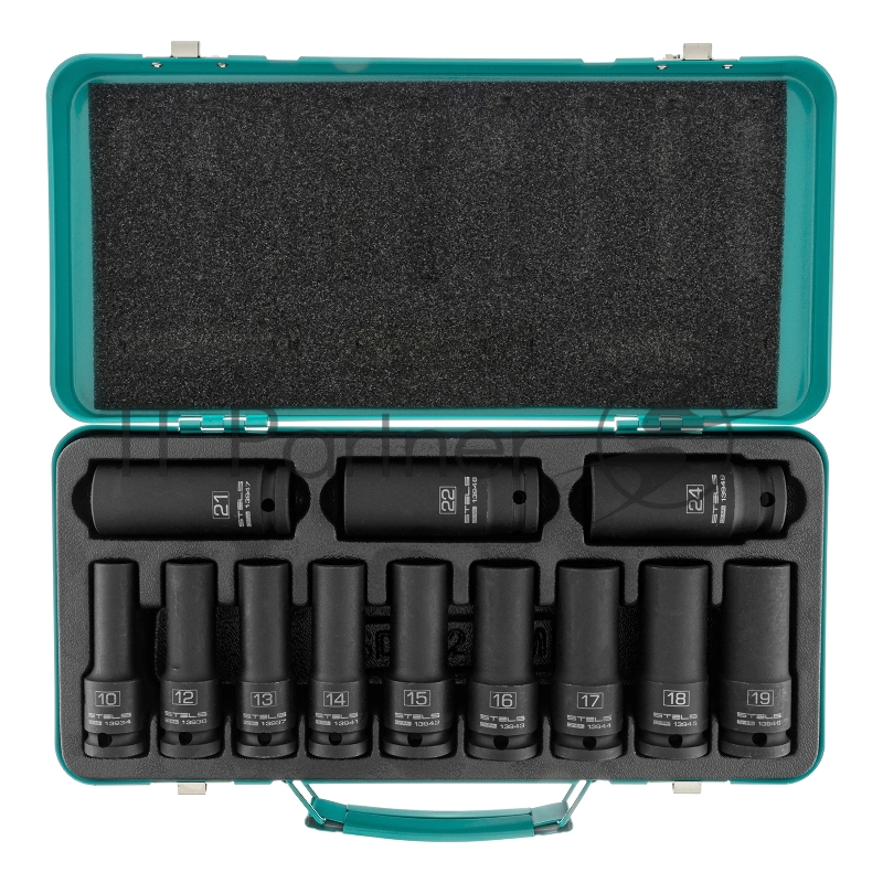 Набор ударных глубоких шестигранных торцевых головок 1/2 10-24 мм в кейсе 12шт.// Stels