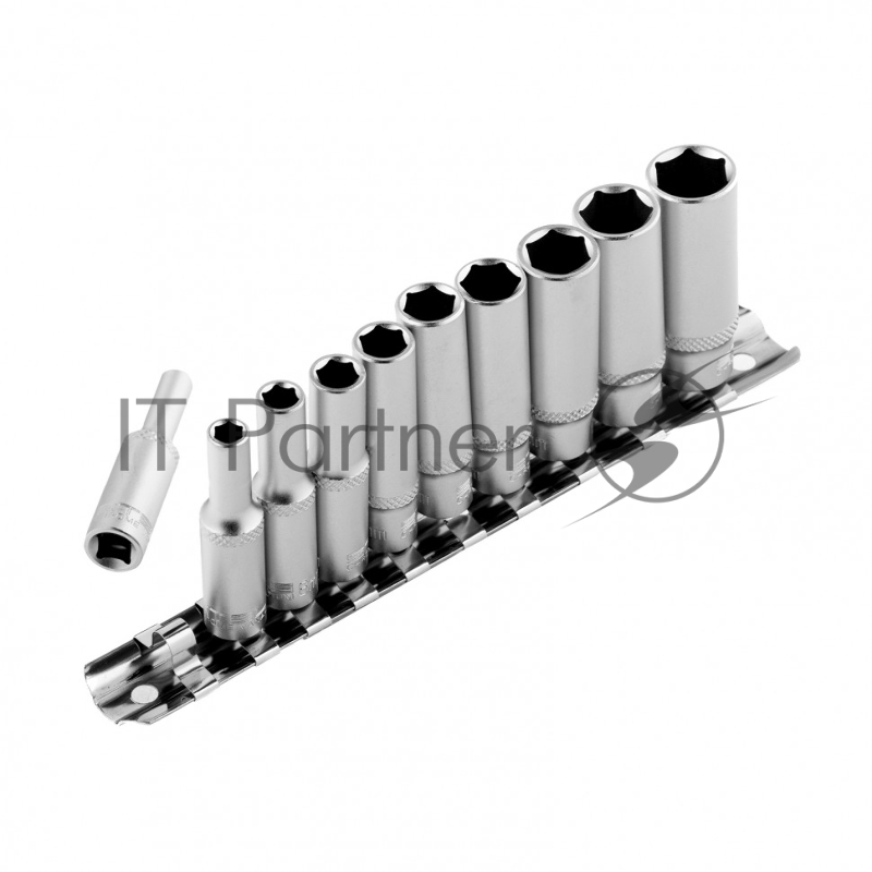 Набор удлиненных торцевых головок 1/4, 6-ти гр., CrV, 10шт., 4-13мм// Stels