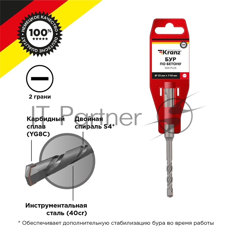 Бур по бетону 12x110x50 мм SDS PLUS Kranz