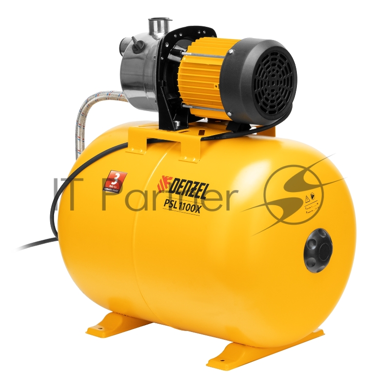 Насосная станция PSL1100X, 1100 Вт, 3600 л/ч, ресивер 50 л, подъем 45 м, нержавейка// Denzel