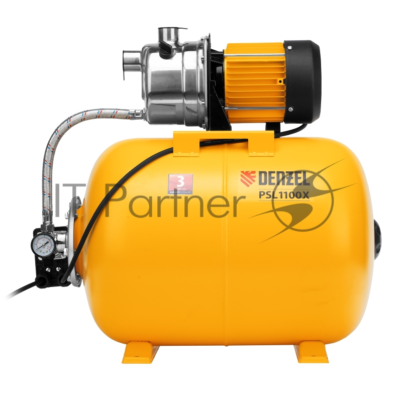 Насосная станция PSL1100X, 1100 Вт, 3600 л/ч, ресивер 50 л, подъем 45 м, нержавейка// Denzel