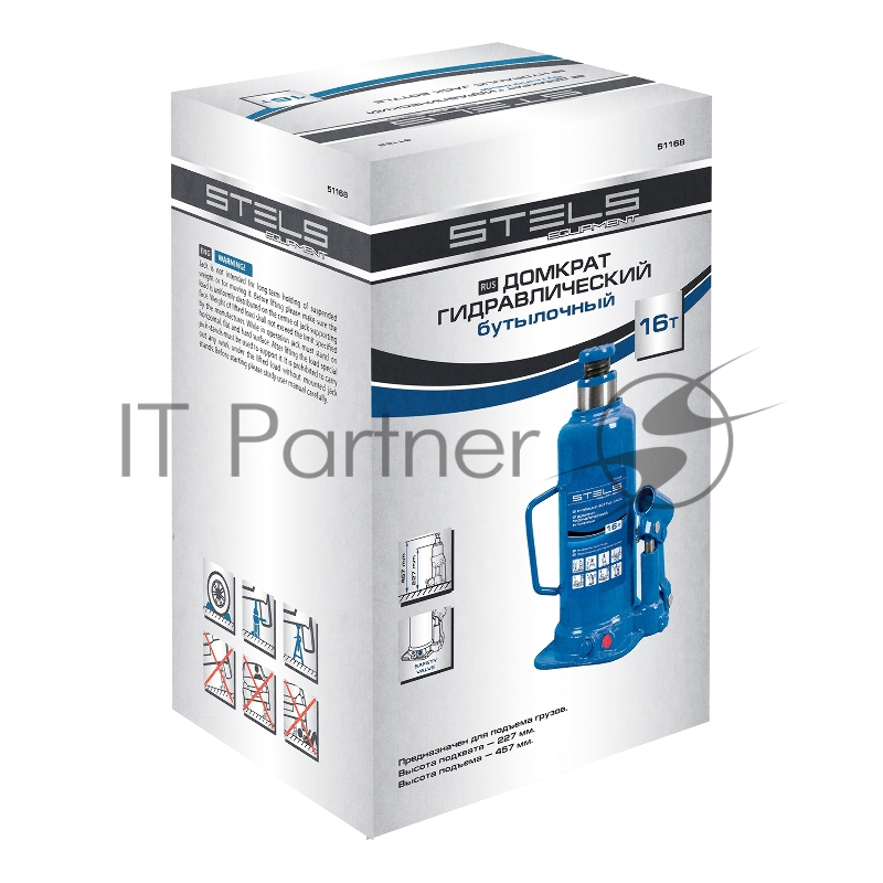 Домкрат гидравлический бутылочный, 16 т, h подъема 227–457 мм// Stels