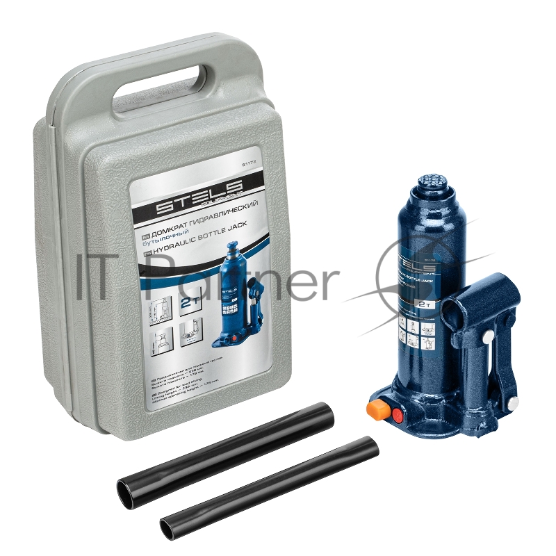 Домкрат гидравлический бутылочный, 2 т, h подъема 178–338 мм, в пласт. кейсе// Stels